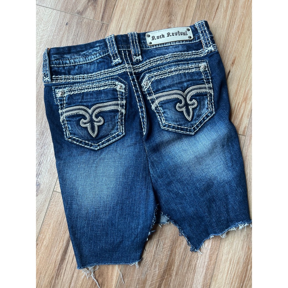 Rock Revival Denim Mini Skirt Wm 26 Blue Mattie Distressed Raw Hem Y2K 00s Bling